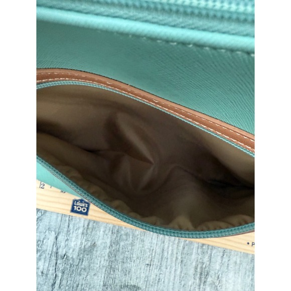 KR‎ Handbag Purse Mint Green Tan Trim Shoulder Bag Designer Style Elegant - Picture 3 of 7